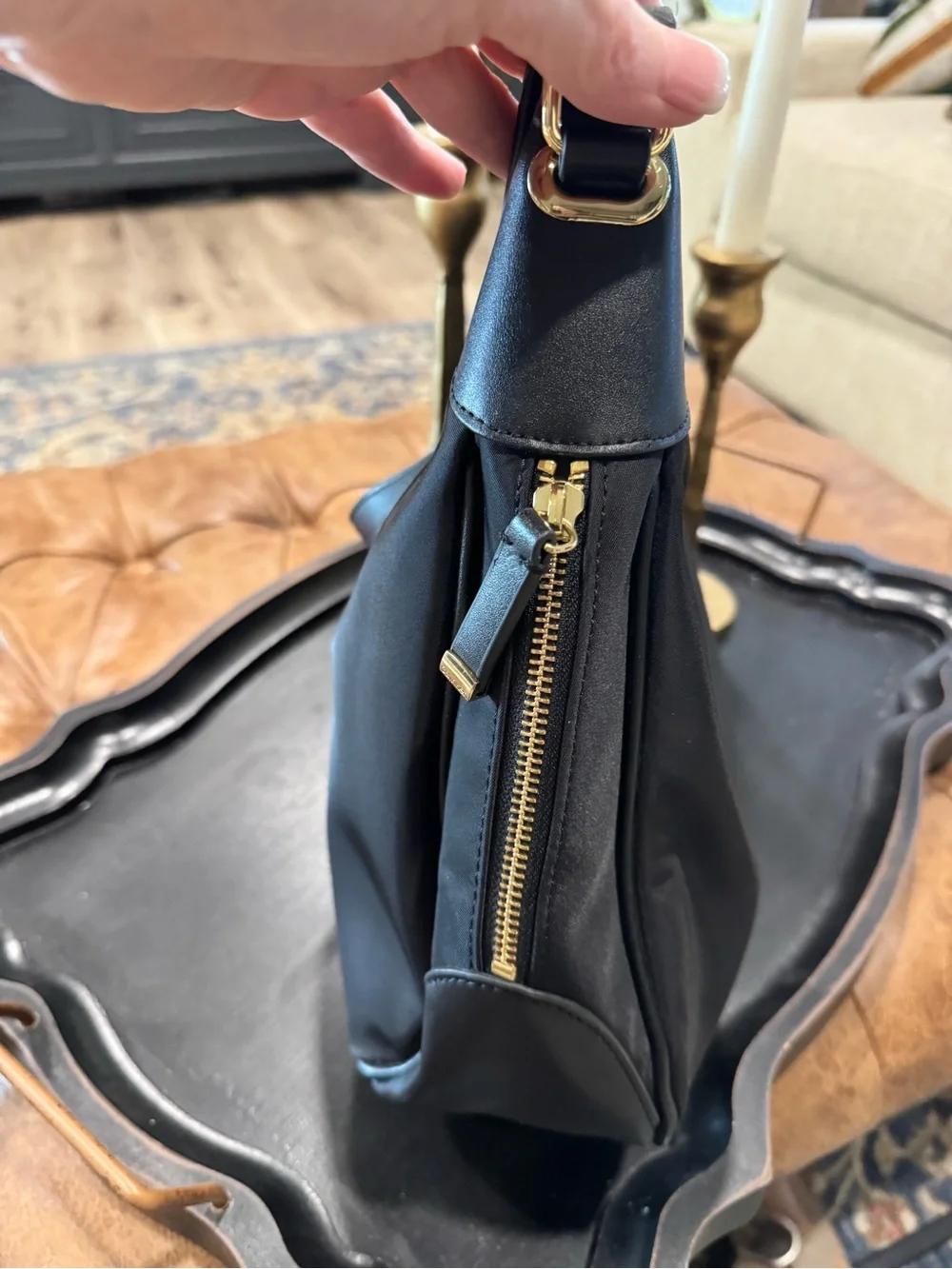 Calvin Klein Black Hobo Shoulder Bag with Gold Hardware